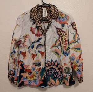 Sarah Gordon Anthropologie Flannel Pajama Top Hummingbirds